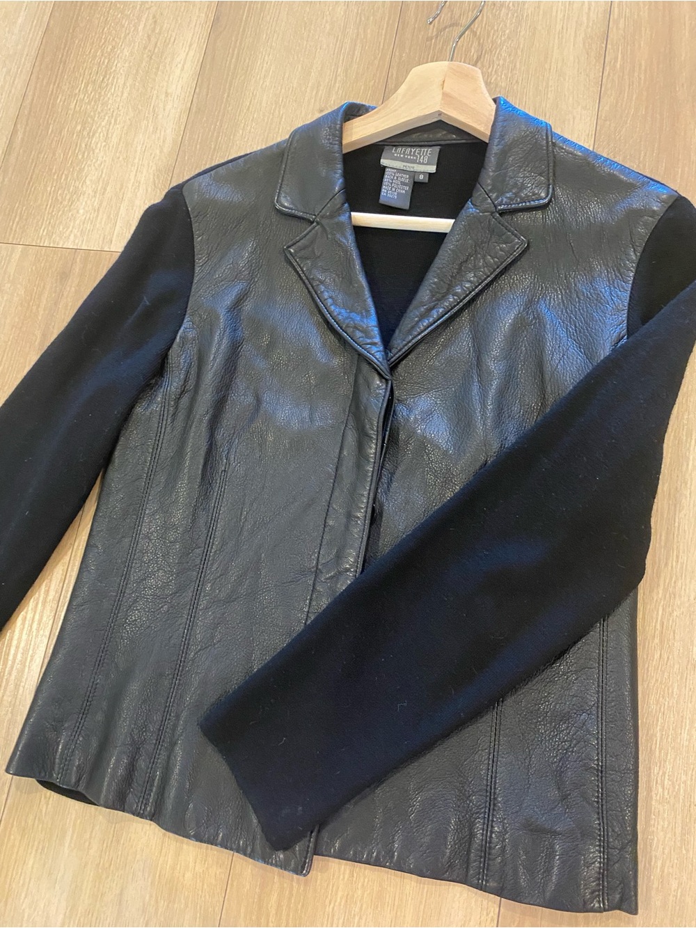 Lafayette 148 New York Vintage Leather & Wool Mixed Media Jacket - Size 8 Petite